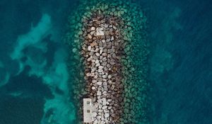 Preview wallpaper sea, stones, aerial view, breakwater, water