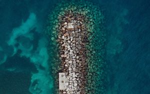 Preview wallpaper sea, stones, aerial view, breakwater, water