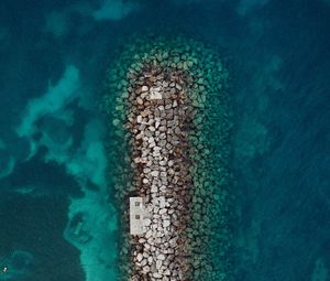 Preview wallpaper sea, stones, aerial view, breakwater, water