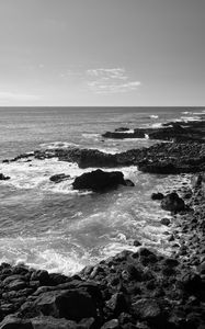 Preview wallpaper sea, stones, coast, black and white, nature