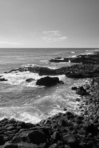 Preview wallpaper sea, stones, coast, black and white, nature