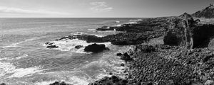 Preview wallpaper sea, stones, coast, black and white, nature