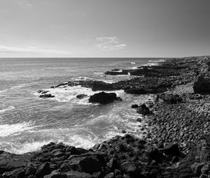 Preview wallpaper sea, stones, coast, black and white, nature