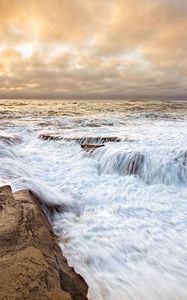 Preview wallpaper sea, stones, foam, cascade, nature