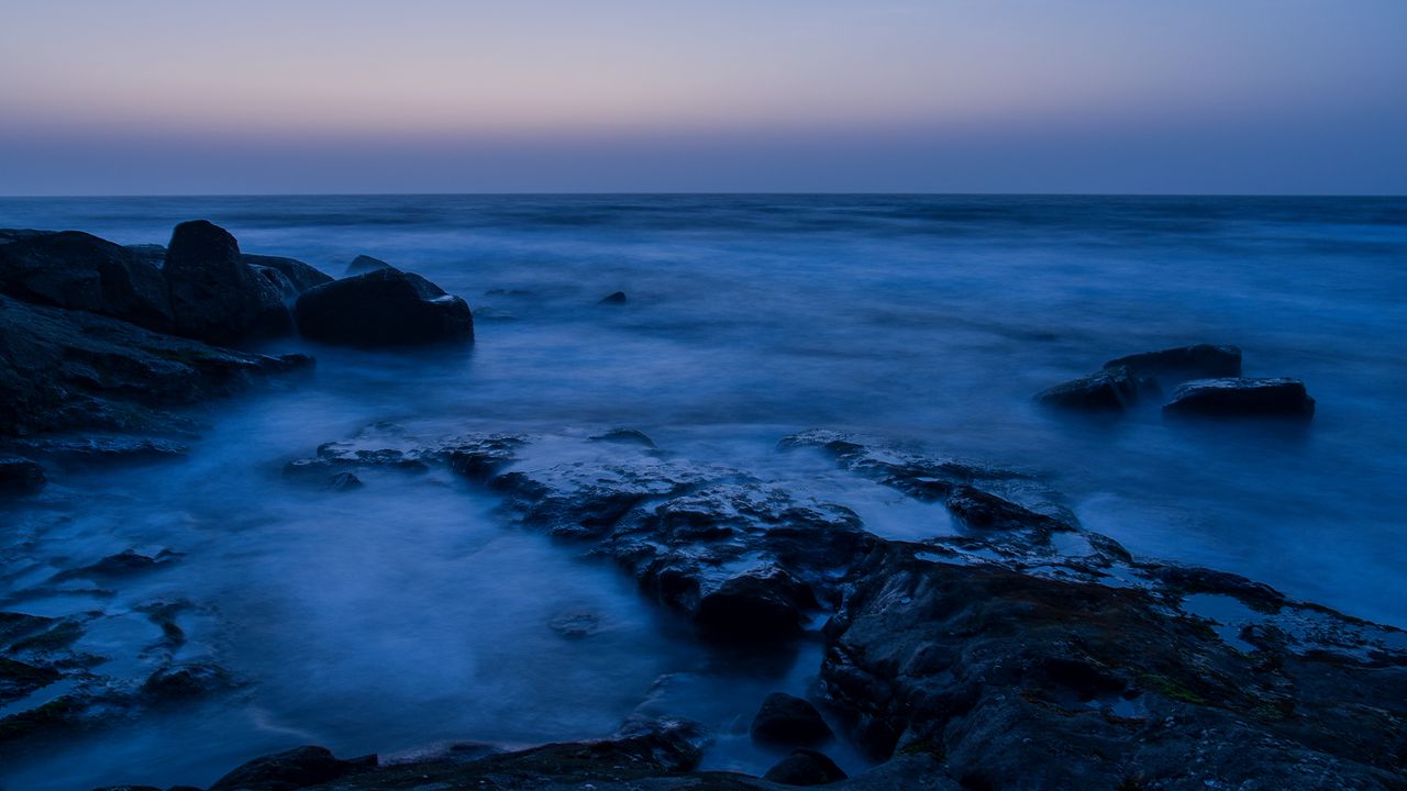Wallpaper sea, stones, fog, nature