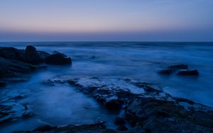 Preview wallpaper sea, stones, fog, nature