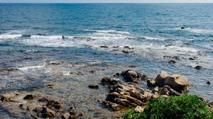 Preview wallpaper sea, stones, grass, nature