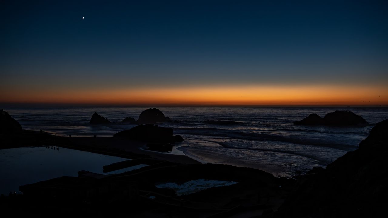 Wallpaper sea, stones, moon, twilight, dark