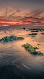 Preview wallpaper sea, stones, moss, landscape, nature