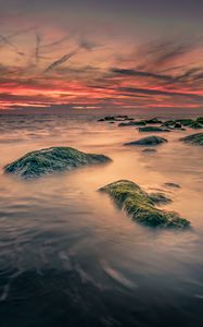 Preview wallpaper sea, stones, moss, landscape, nature