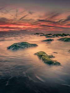 Preview wallpaper sea, stones, moss, landscape, nature