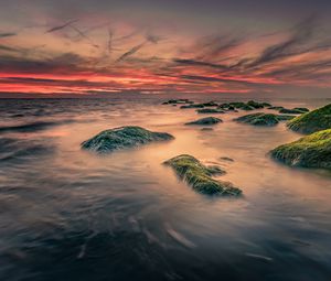 Preview wallpaper sea, stones, moss, landscape, nature