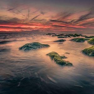 Preview wallpaper sea, stones, moss, landscape, nature