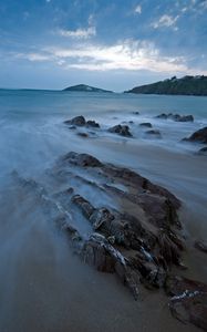 Preview wallpaper sea, stones, rocks, horizon, sand