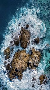 Preview wallpaper sea, stones, sea foam, aerial view, nature