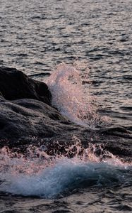 Preview wallpaper sea, stones, splashes, nature, landscape