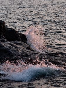 Preview wallpaper sea, stones, splashes, nature, landscape