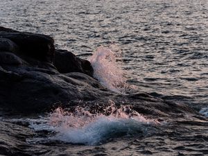 Preview wallpaper sea, stones, splashes, nature, landscape