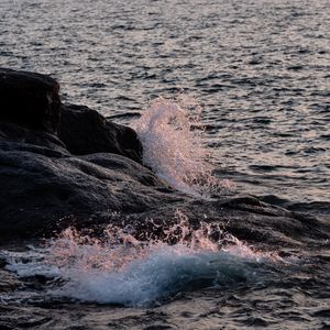 Preview wallpaper sea, stones, splashes, nature, landscape