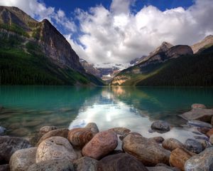 Preview wallpaper sea, stones, summer, mountains, beautiful