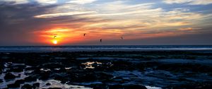 Preview wallpaper sea, stones, sunset, birds