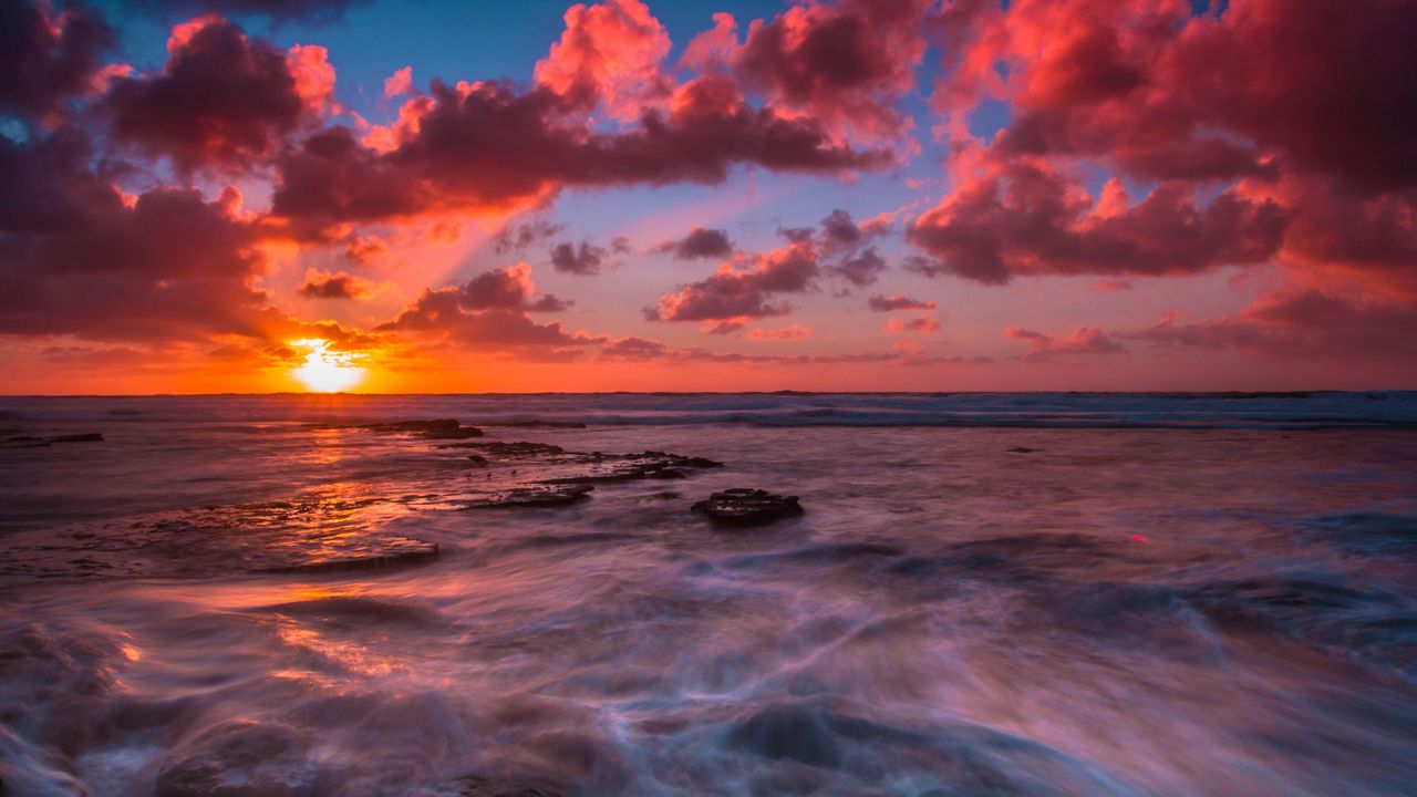 Wallpaper sea, stones, sunset, landscape