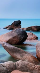 Preview wallpaper sea, stones, water, smooth surface