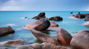 Preview wallpaper sea, stones, water, smooth surface