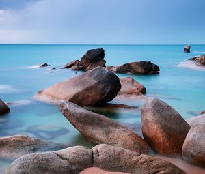 Preview wallpaper sea, stones, water, smooth surface