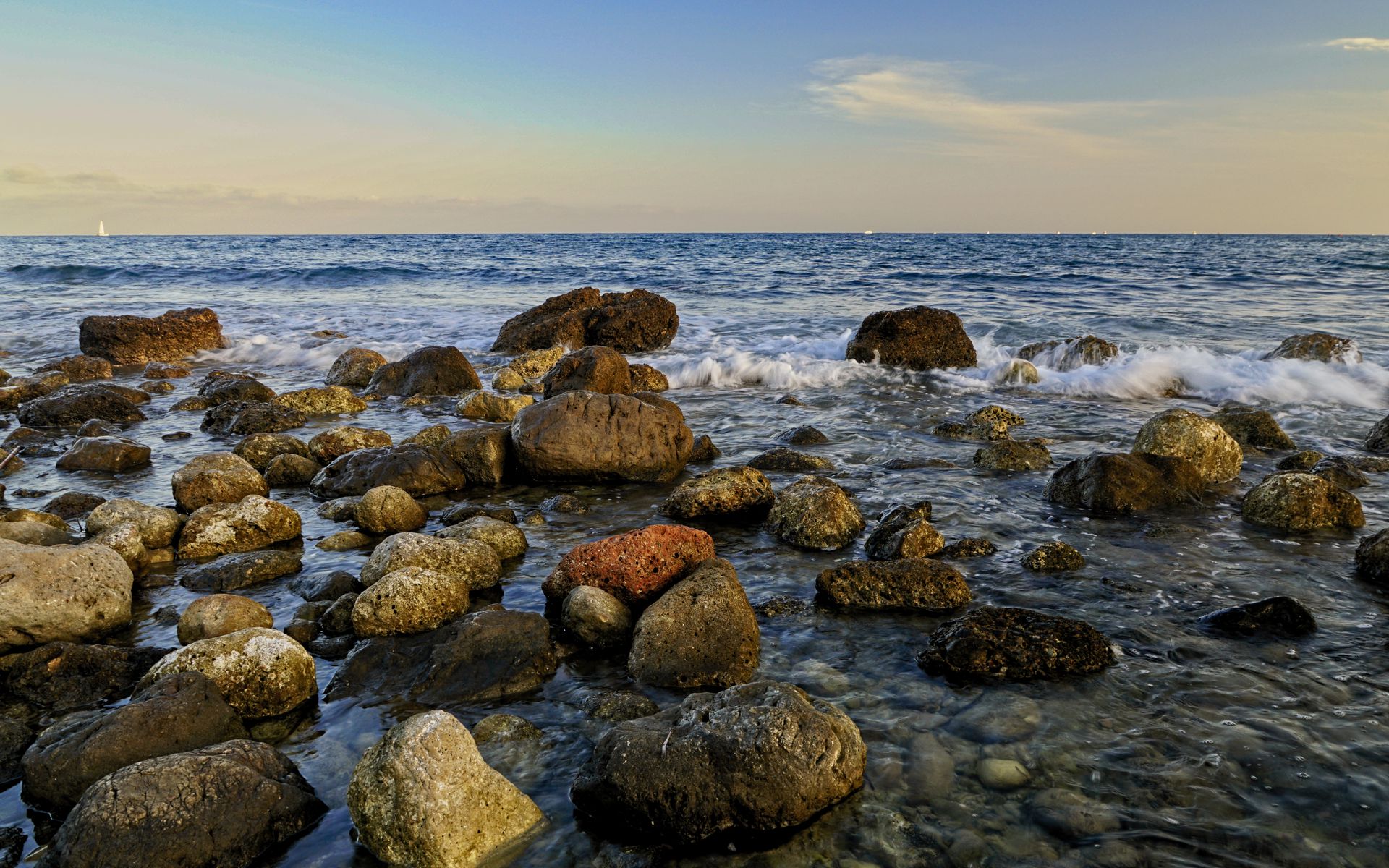 Download wallpaper 1920x1200 sea, stones, waves, coast widescreen 16:10