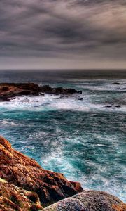 Preview wallpaper sea, storm, clouds, before a storm, excitement, rocks