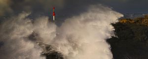 Preview wallpaper sea, storm, waves, rocks, lighthouse