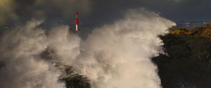 Preview wallpaper sea, storm, waves, rocks, lighthouse