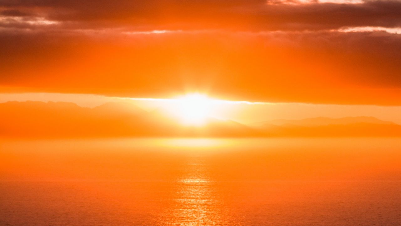 Wallpaper sea, sun, sunset, glare