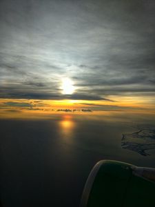 Preview wallpaper sea, sunset, aerial view, clouds, overview, height