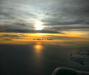 Preview wallpaper sea, sunset, aerial view, clouds, overview, height