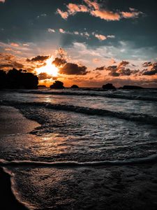 Preview wallpaper sea, sunset, beach, biarritz, france