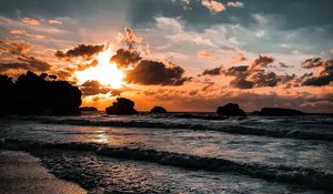 Preview wallpaper sea, sunset, beach, biarritz, france