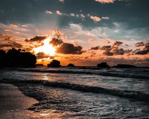 Preview wallpaper sea, sunset, beach, biarritz, france