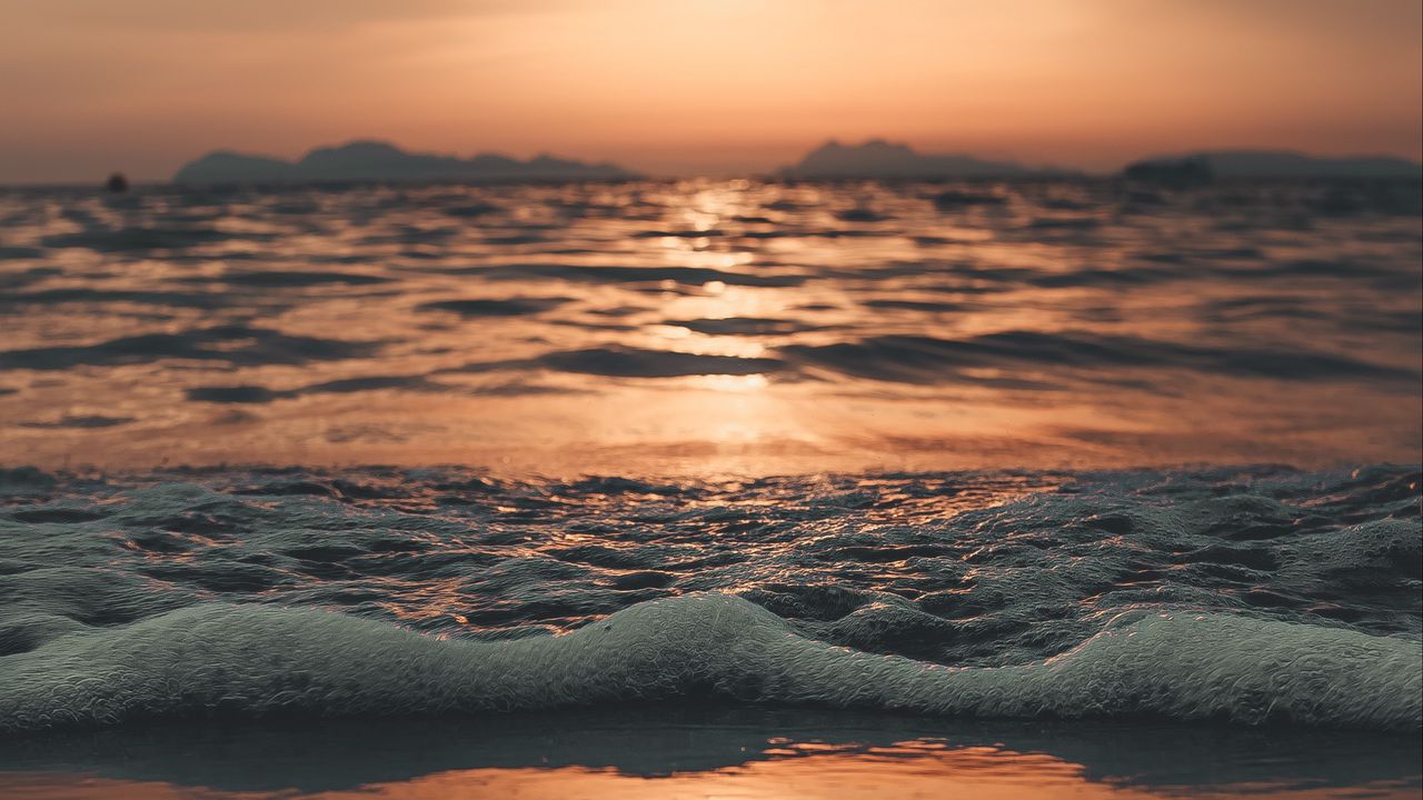 Wallpaper sea, sunset, beach, waves, water