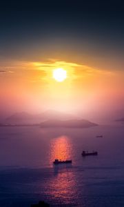 Preview wallpaper sea, sunset, boat, dock, horizon