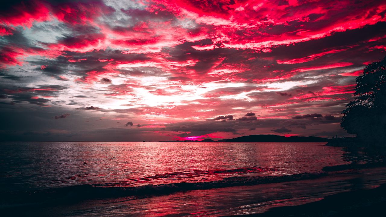Wallpaper sea, sunset, clouds, night, shore