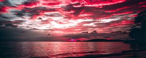Preview wallpaper sea, sunset, clouds, night, shore