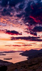 Preview wallpaper sea, sunset, clouds, mountains, croatia