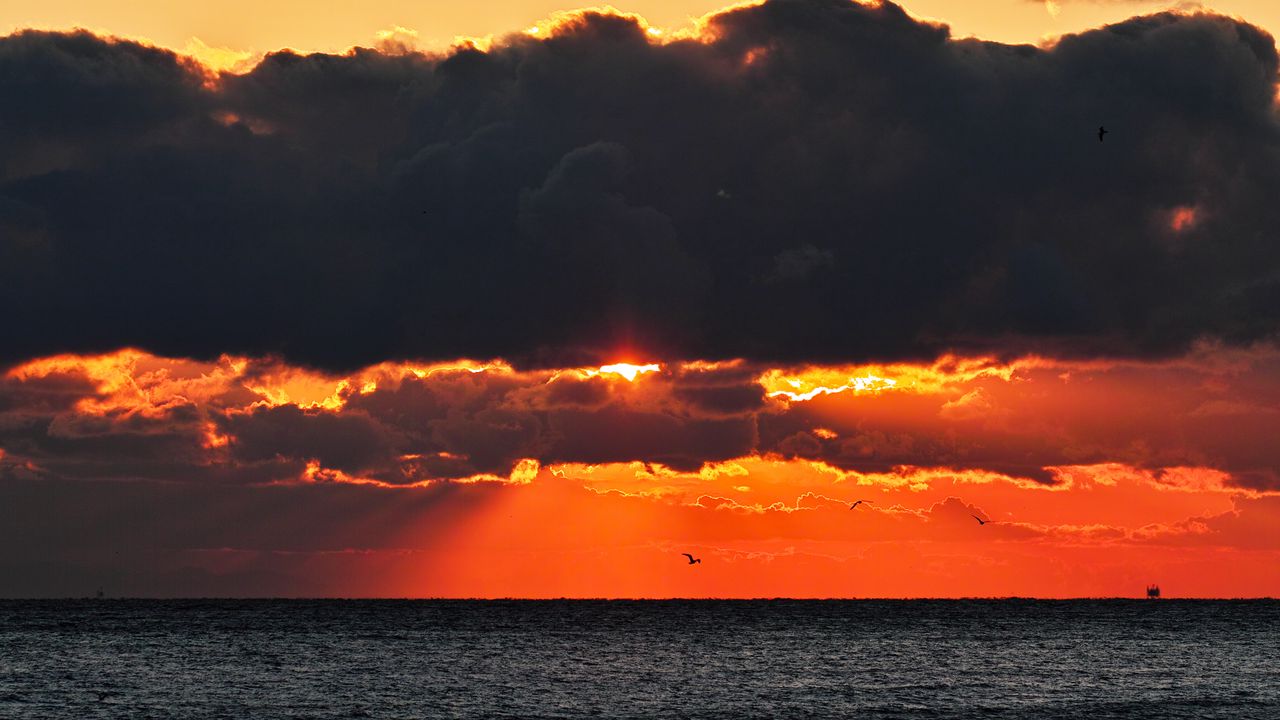Wallpaper sea, sunset, clouds, sun, dusk