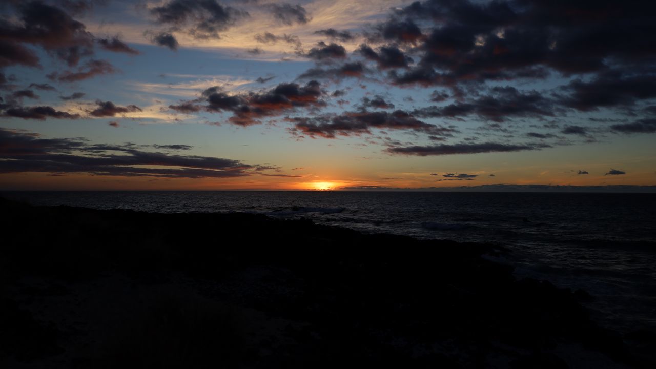 Wallpaper sea, sunset, clouds, landscape, dark
