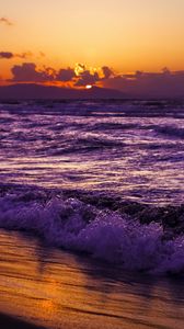 Preview wallpaper sea, sunset, coast, dark, beach