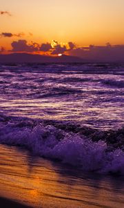 Preview wallpaper sea, sunset, coast, dark, beach