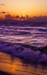 Preview wallpaper sea, sunset, coast, dark, beach