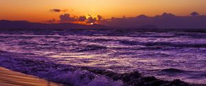 Preview wallpaper sea, sunset, coast, dark, beach